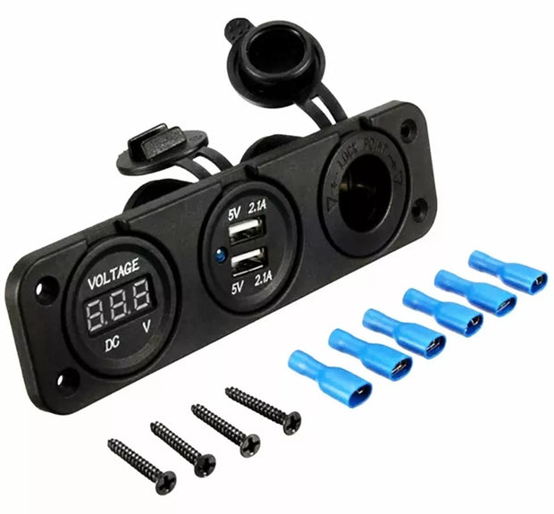 12V cigarečių degiklio lizdas su dviem 5V USB