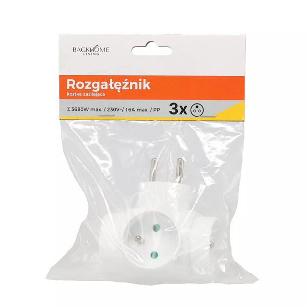 3 lizdų maitinimo adapteris, baltas