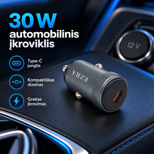 Automobilinis greitojo įkrovimo adapteris EZRA CR70 30 W