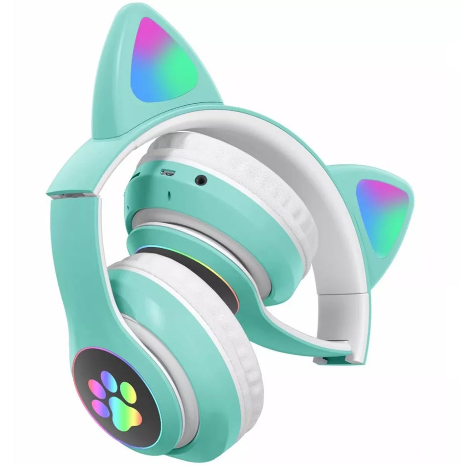 Belaidės ausinės Su LED Ausimis (Mėtinė)