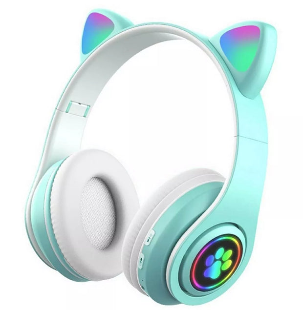 Belaidės ausinės Su LED Ausimis (Mėtinė)