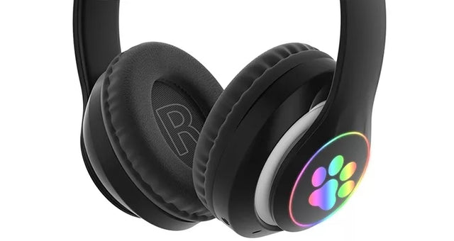 Bevielės Ausinės Su LED Ausimis JUODOS