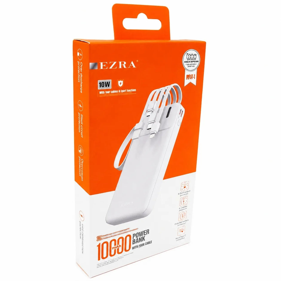 Išorinė baterija su integruotais laidais EZRA PB147-1 10 000 mAh