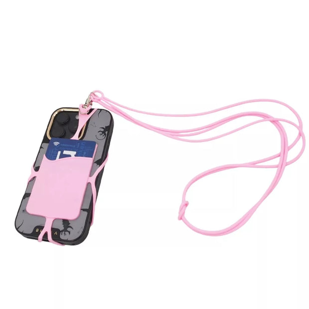 Telefono laikiklis su virvele ir kortelių kišenėle, rožinis