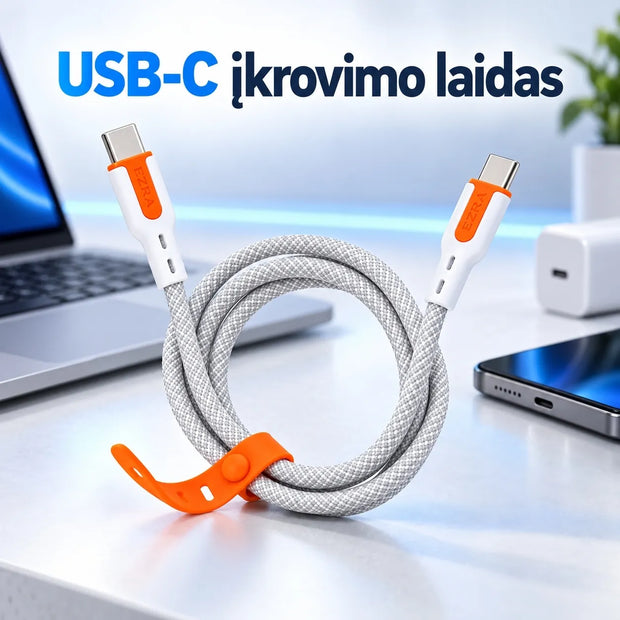 USB-C–USB-C greitojo įkrovimo laidas EZRA DC373 60 W, 1 m