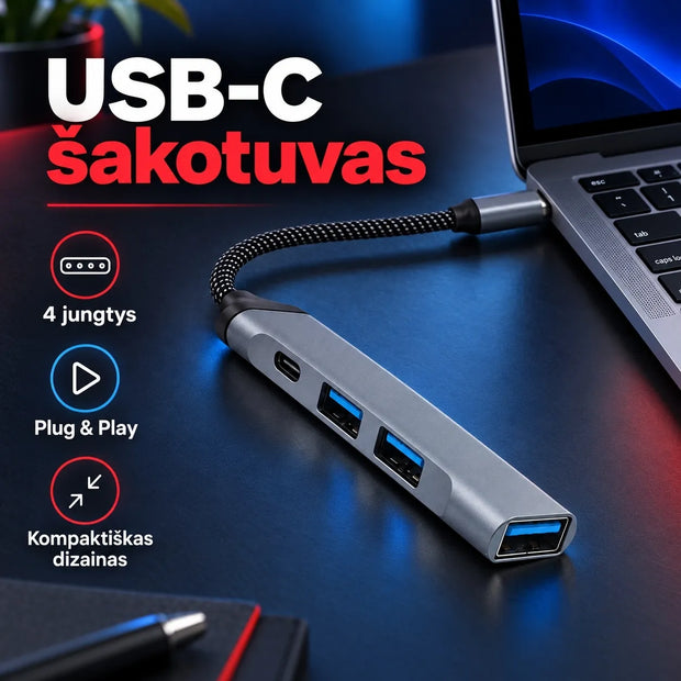 USB Type-C šakotuvas (USB-C Hub) su 4 USB jungtimis TR2480A