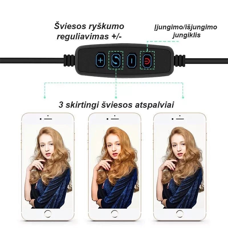 Žiedo Formos Lempa Fotografavimui, Makiažui 24W